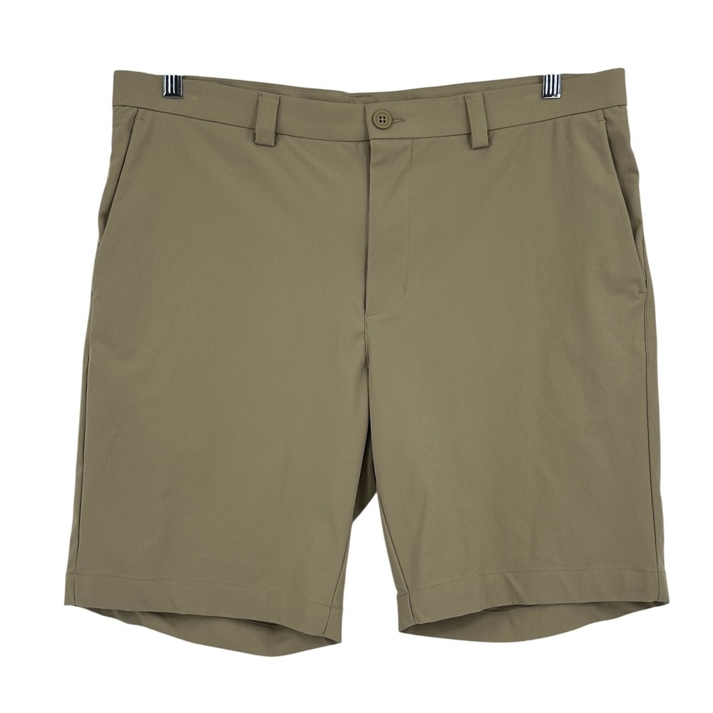 ROWM Mens Khaki Preppy Performance Golf Shorts Size 38 Tan Flat Front 9" Inseam